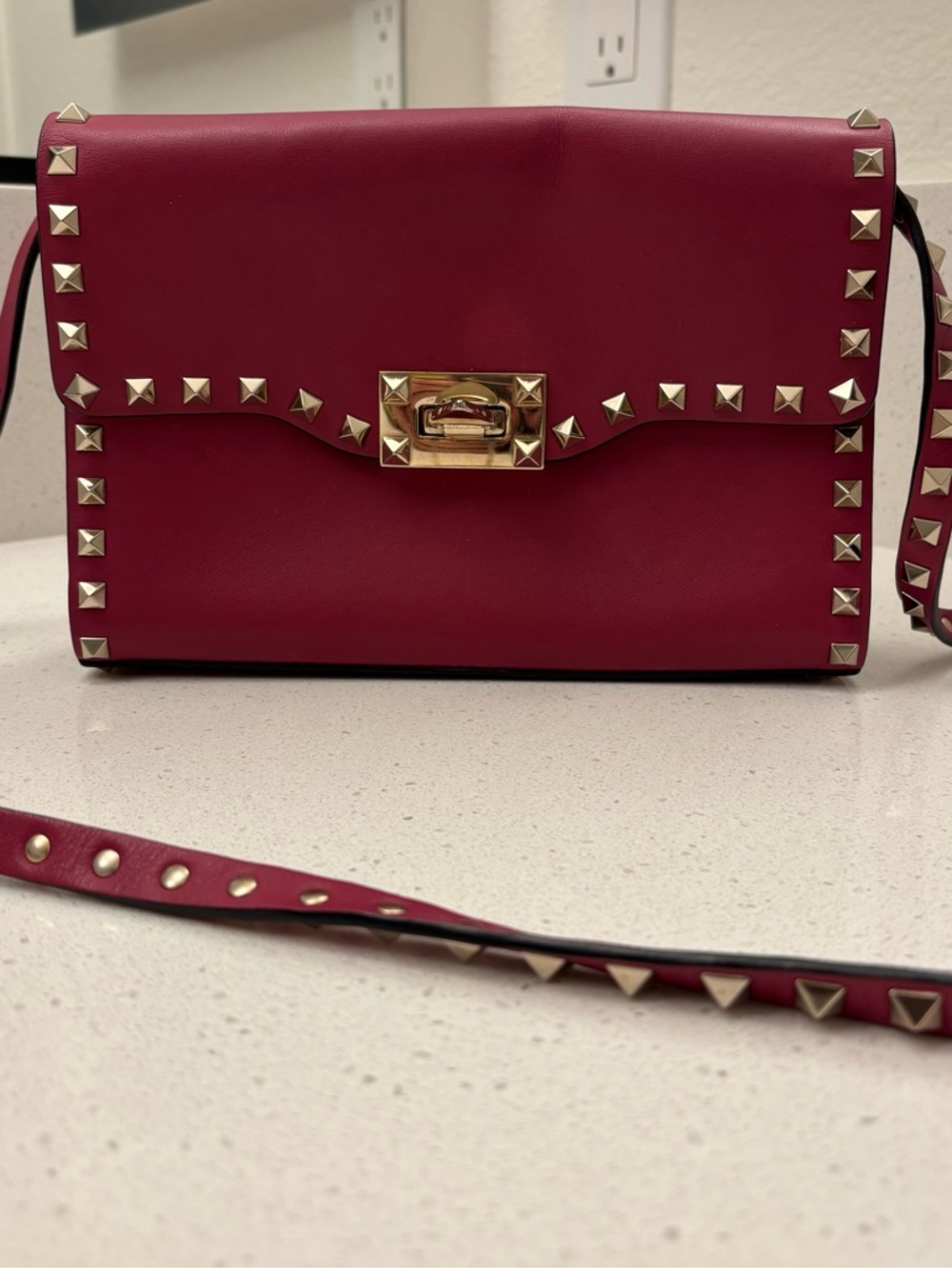Valentino Garavani  Pink Studded Leather Crossbody